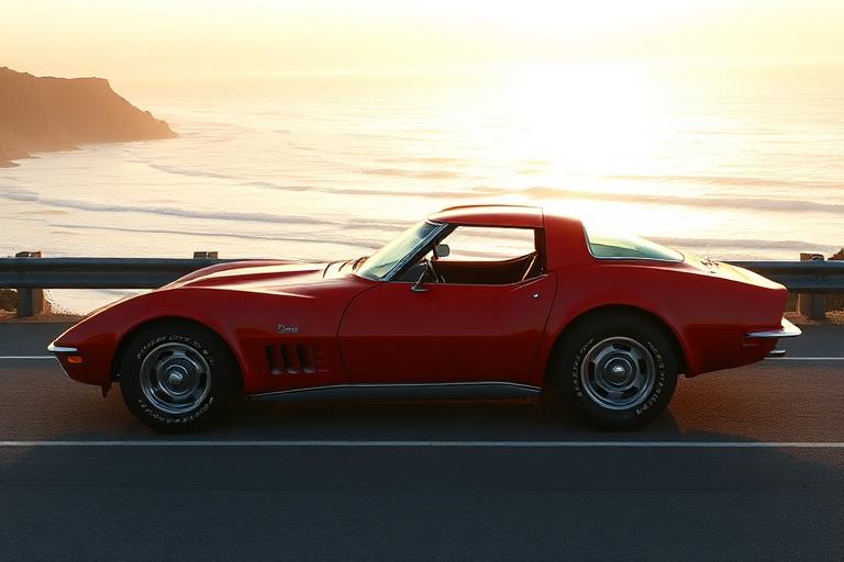 Red Chevrolet Corvette C3 Stingray on Pacific Coast Highway